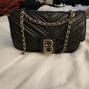 bebe Black Quilted Shoulder Bag with Gold Chain